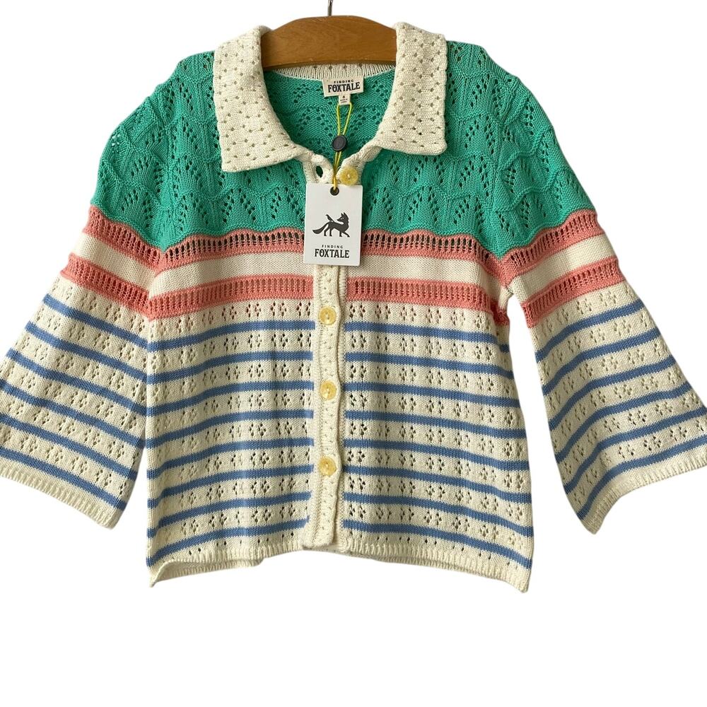 Finding Foxtale Boho Crochet Cardigan Sweater Girls 8 12 Green Coastal Beach NWT